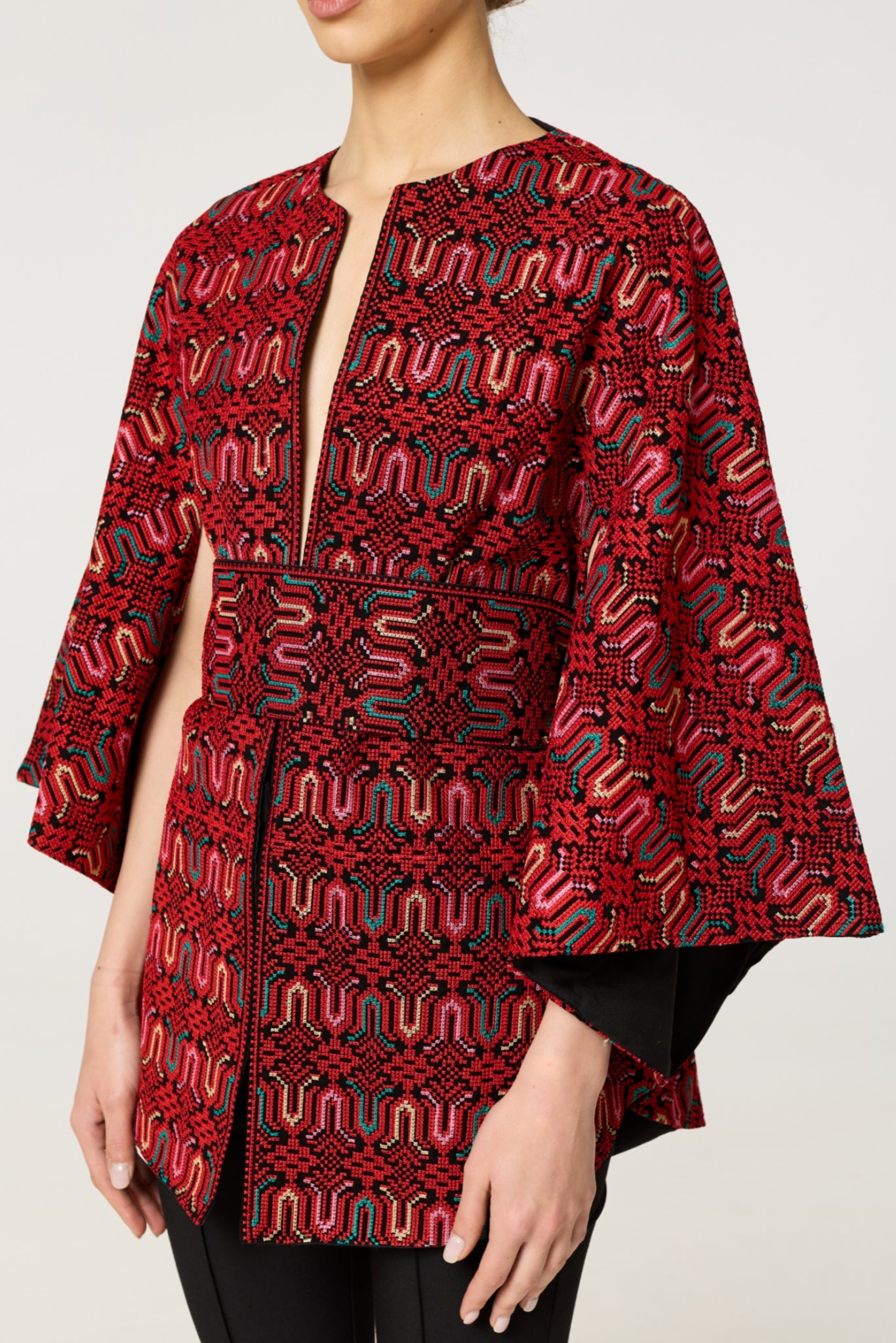 Red Multi Tatreez Cape