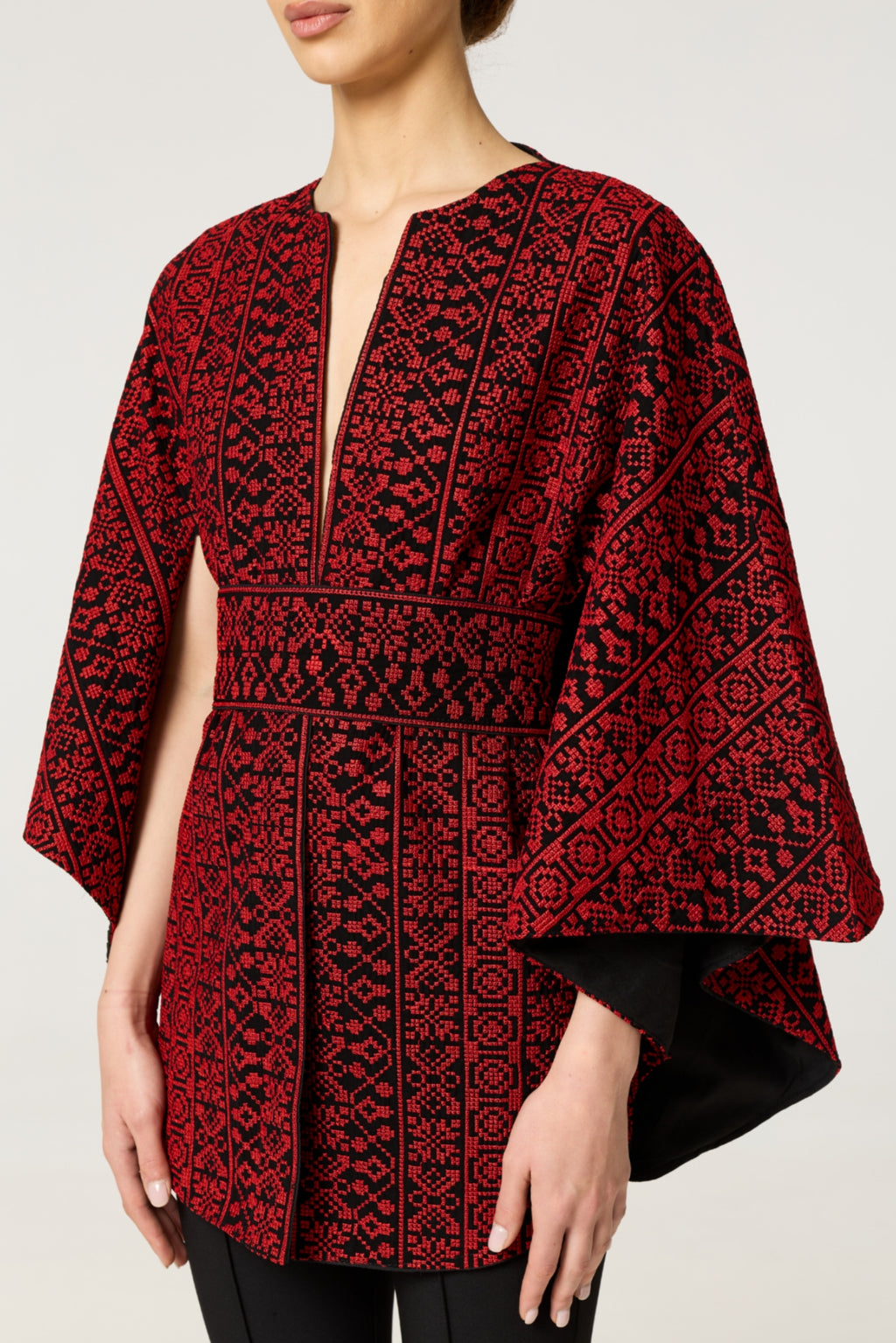 Red & Black Tatreez Cape
