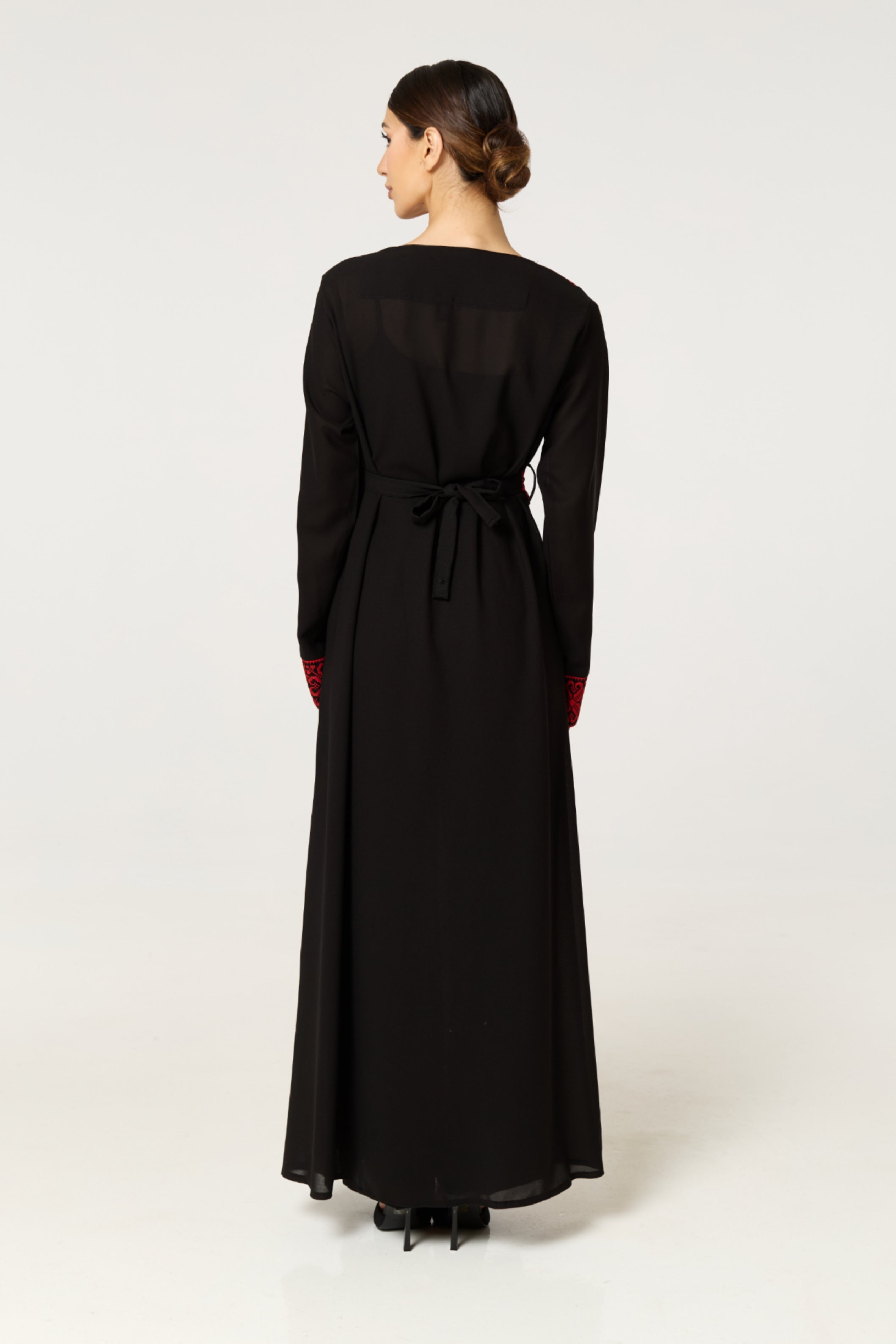 Black & Red Tatreez Border Abaya