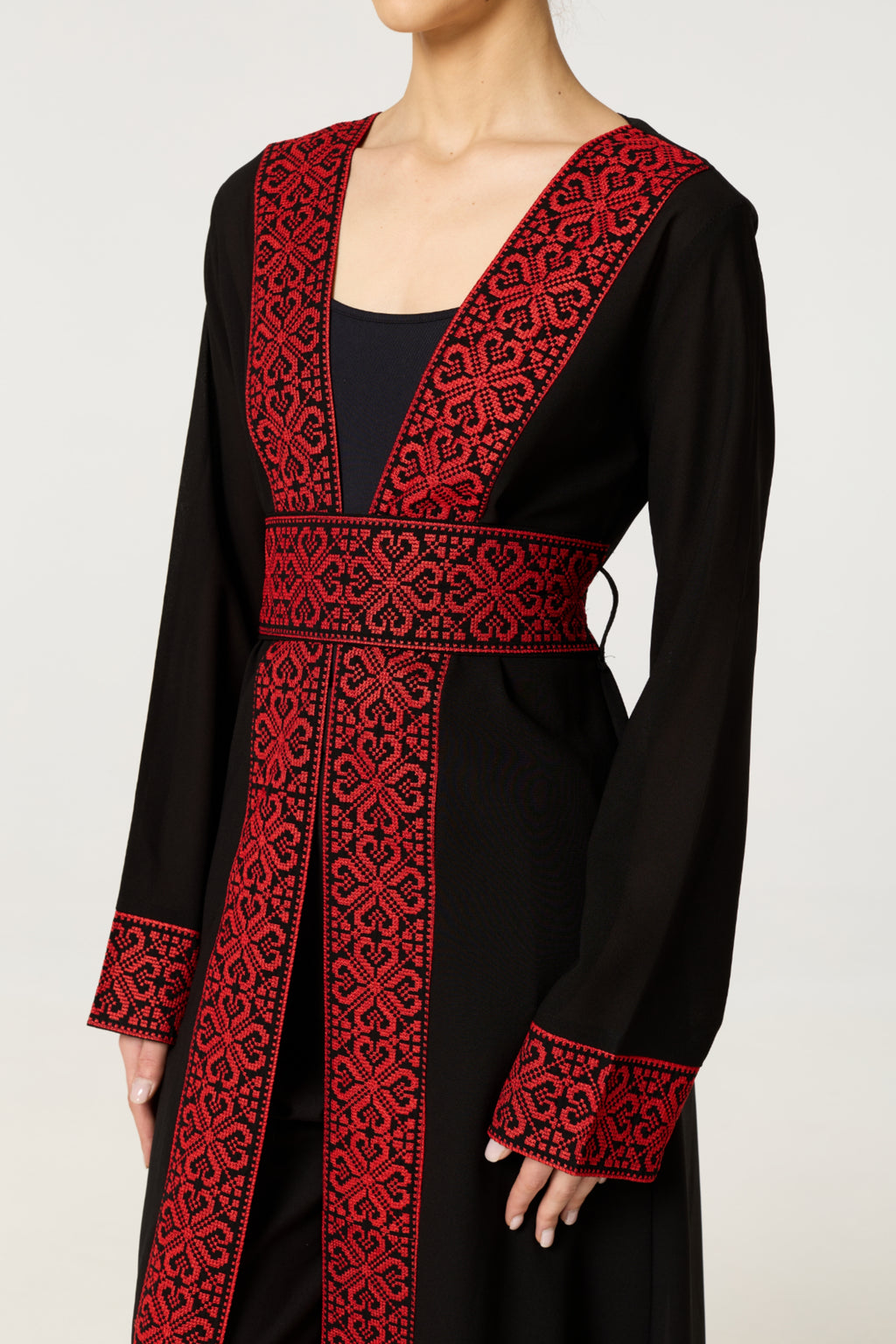 Black & Red Tatreez Border Abaya