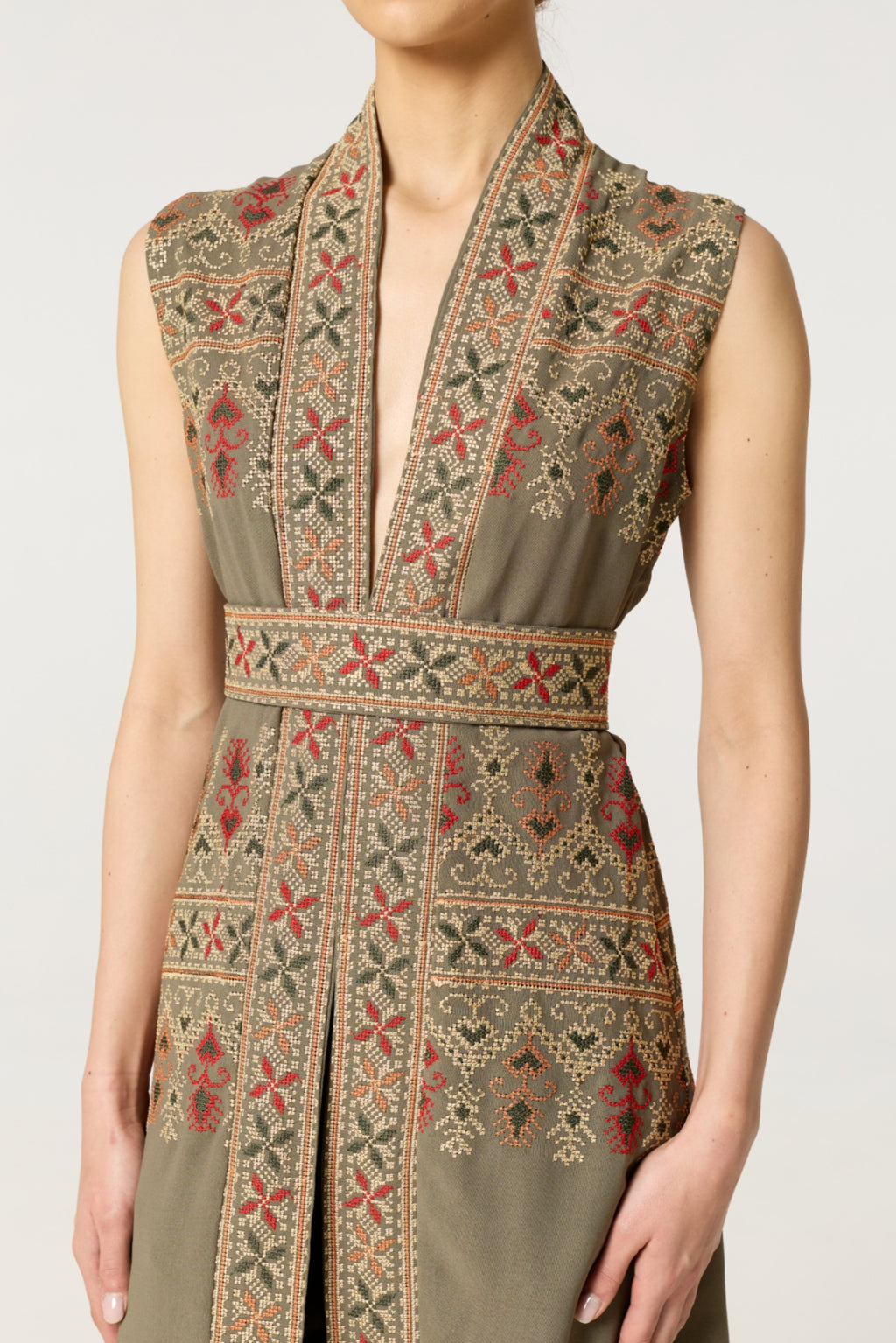 Sage Green Tatreez Kaftan