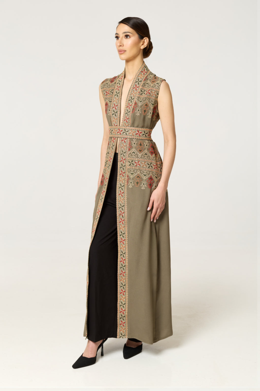 Sage Green Tatreez Kaftan