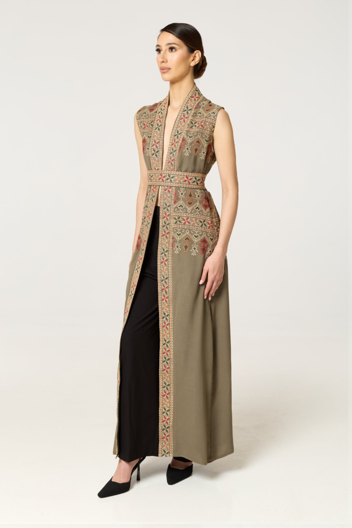 Sage Green Tatreez Kaftan