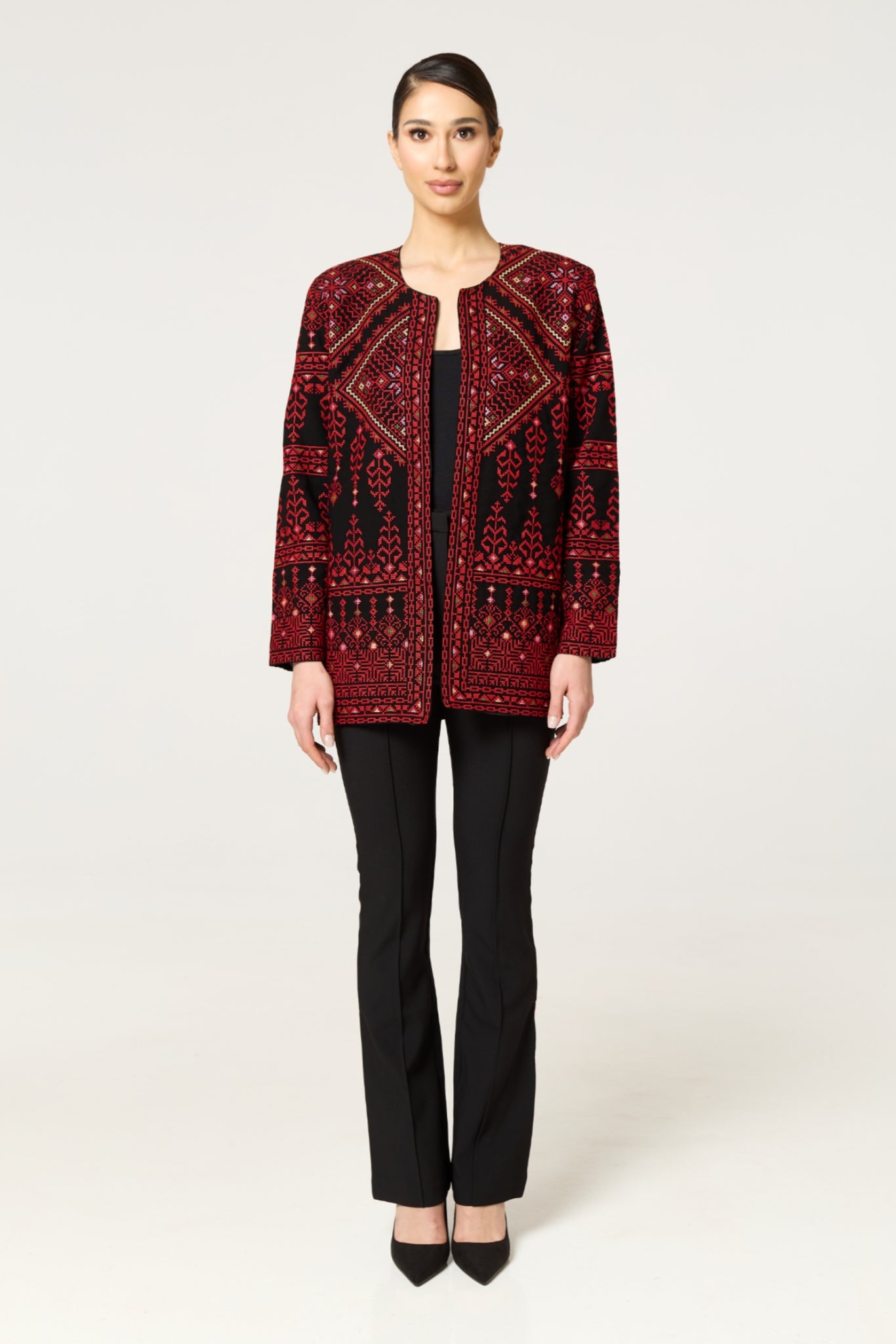 Red & Black Tatreez Jacket