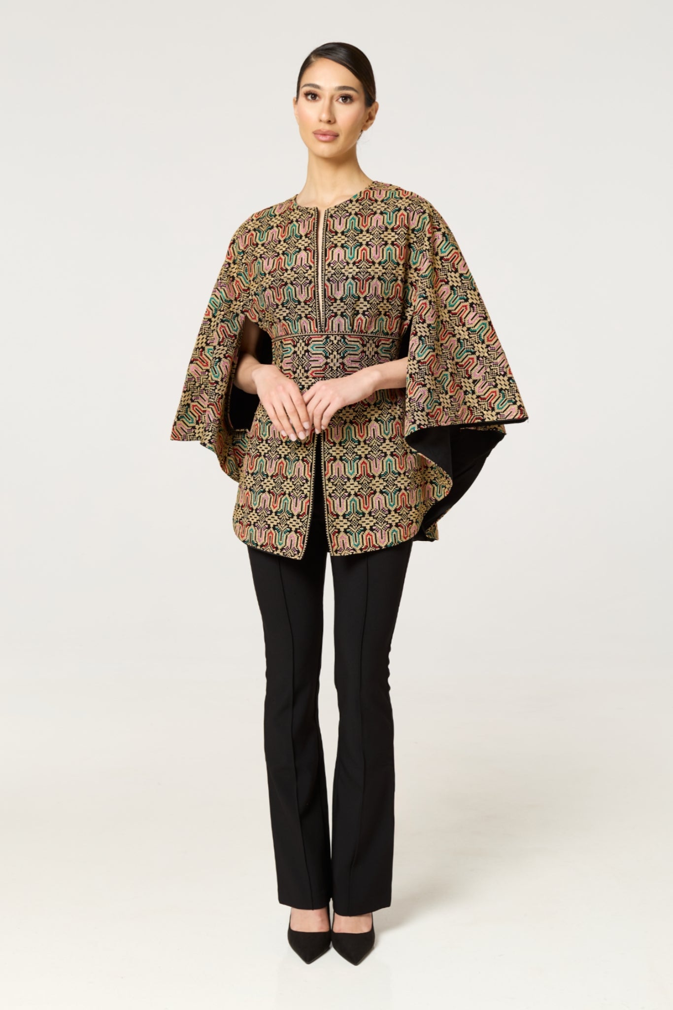 Beige Multi Embroidered Cape