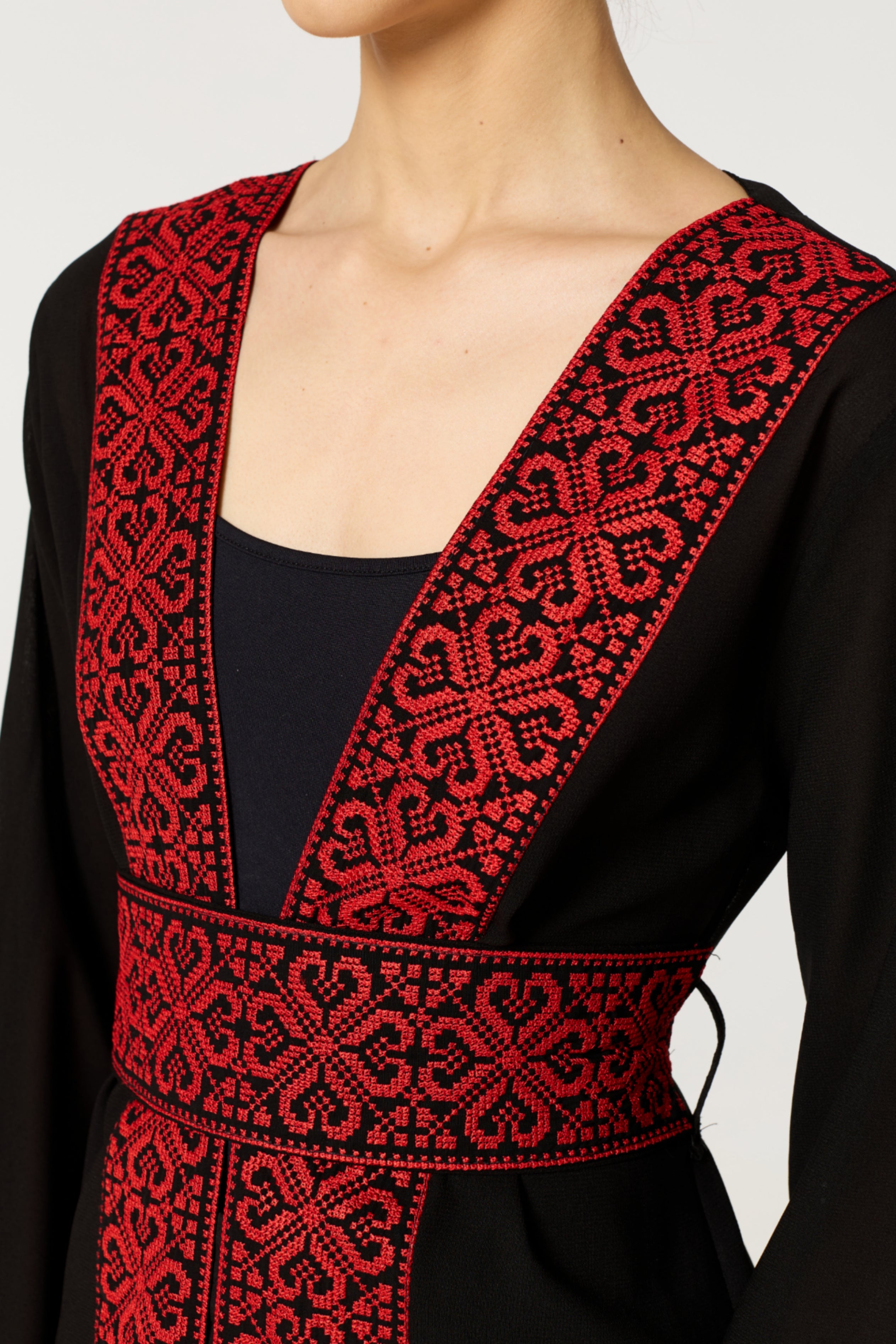 Black & Red Tatreez Border Abaya