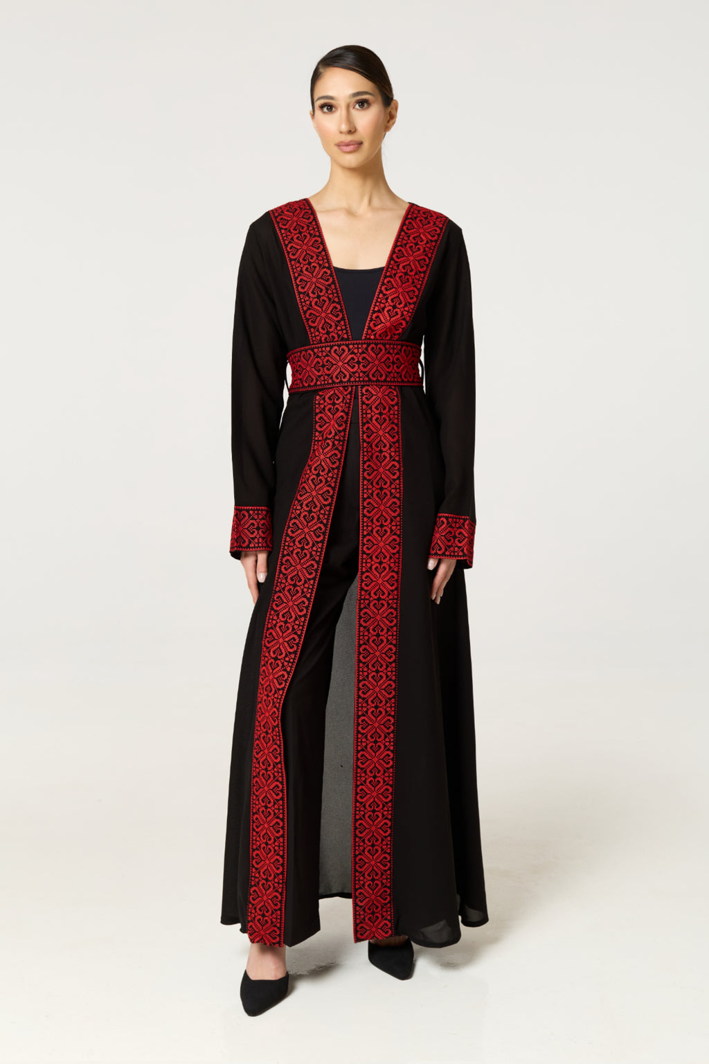 Black & Red Tatreez Border Abaya