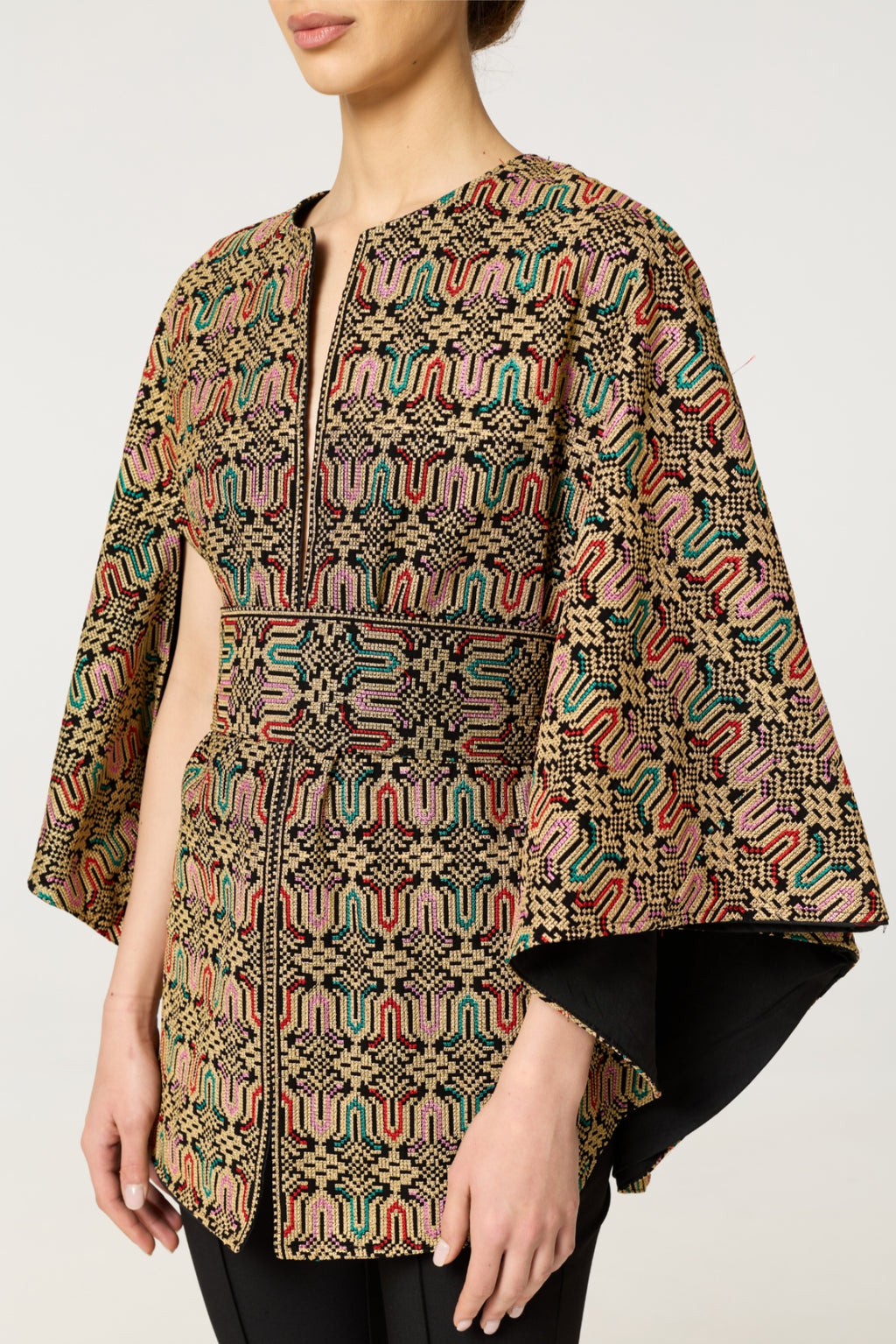 Beige Multi Embroidered Cape