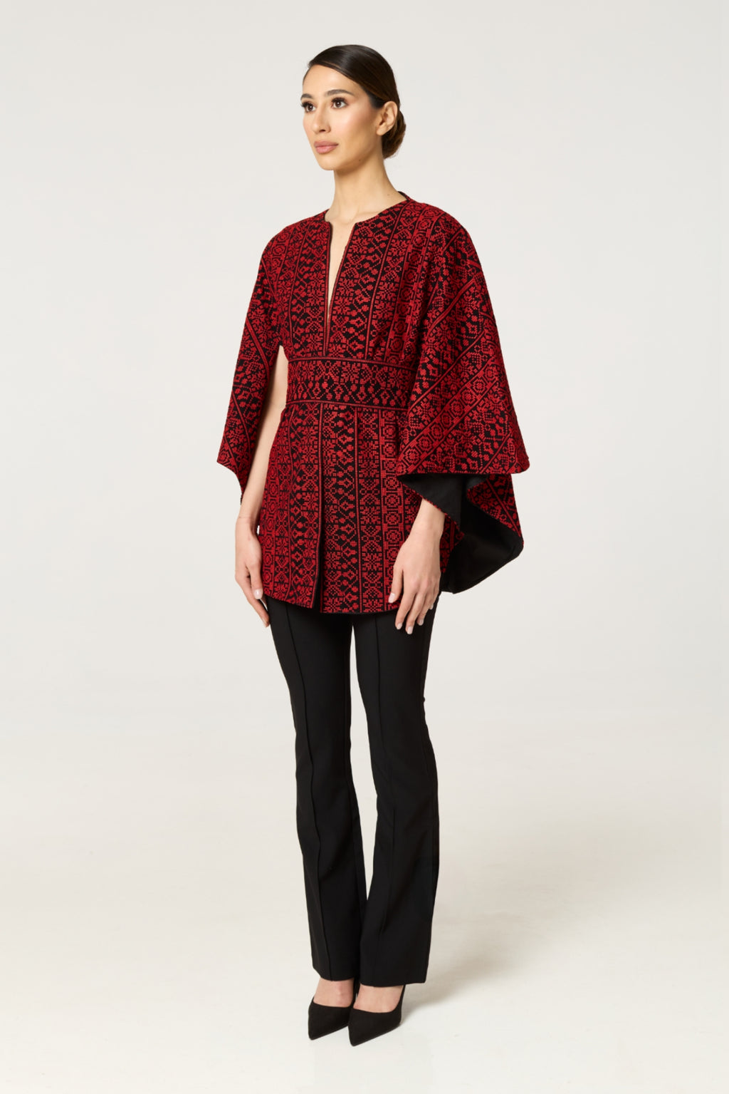 Red & Black Tatreez Cape