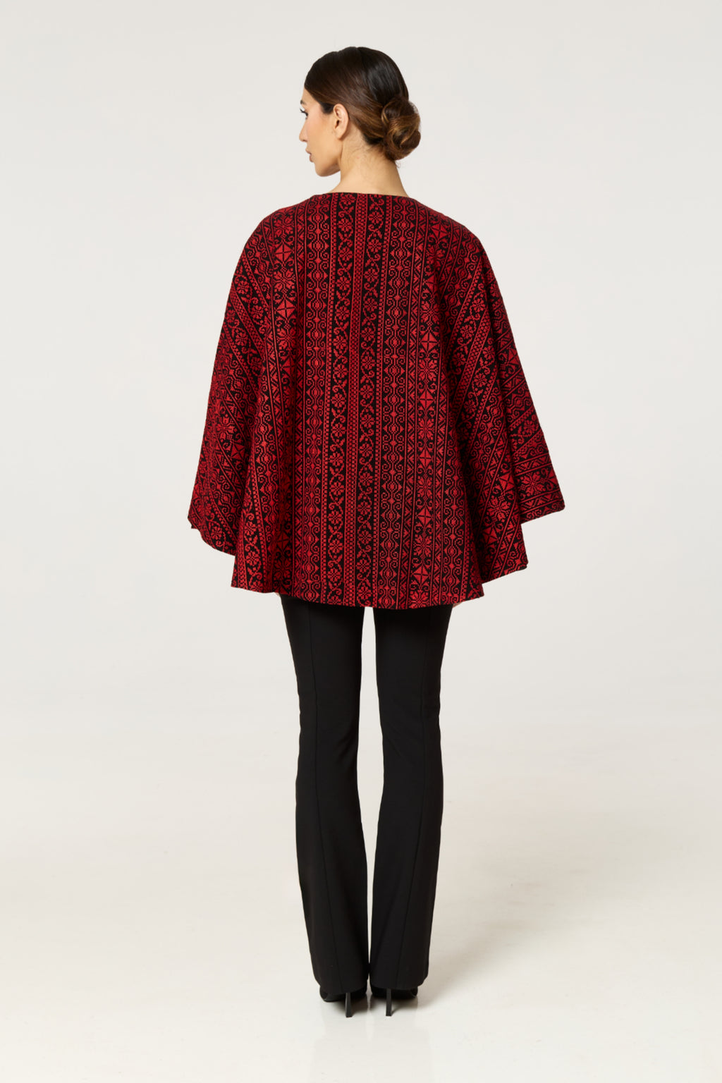Red & Black Tatreez Cape – Light Edition