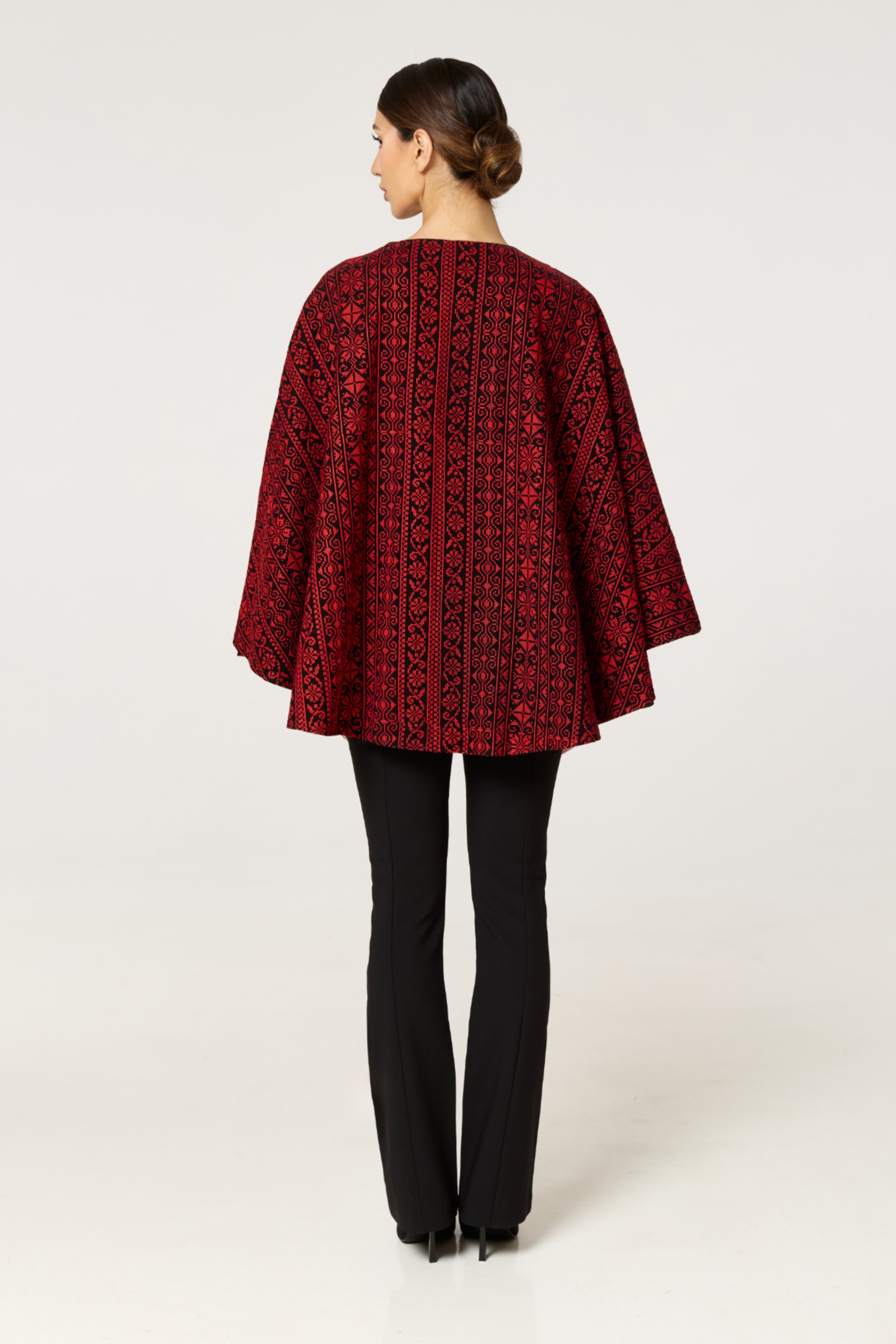 Red & Black Tatreez Cape – Light Edition